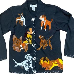 Dog lovers vintage collared cardigan with dogs